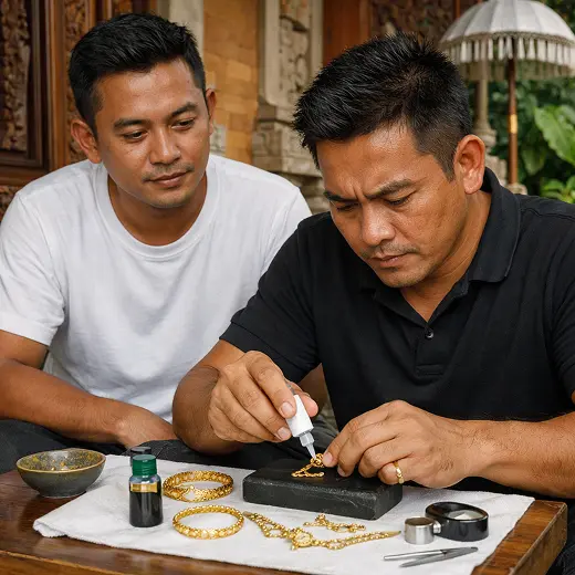 Proses uji kadar emas dengan acid test di Denpasar